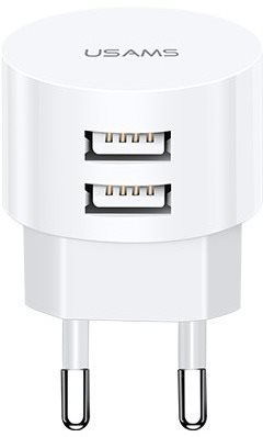 USAMS US-CC080 T20 Dual USB Round Travel Charger, 10.5W, White AC...