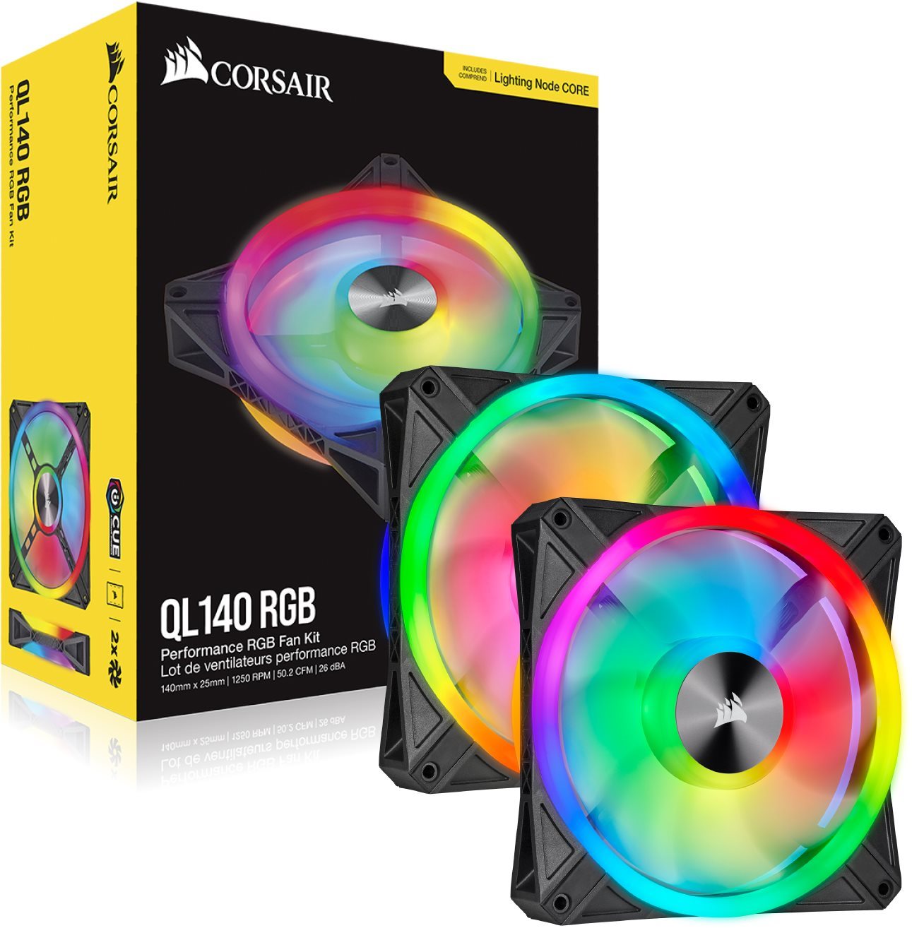Corsair iCUE QL140 RGB 140mm PWM Dual Fan Kit + Lighting Node CORE...