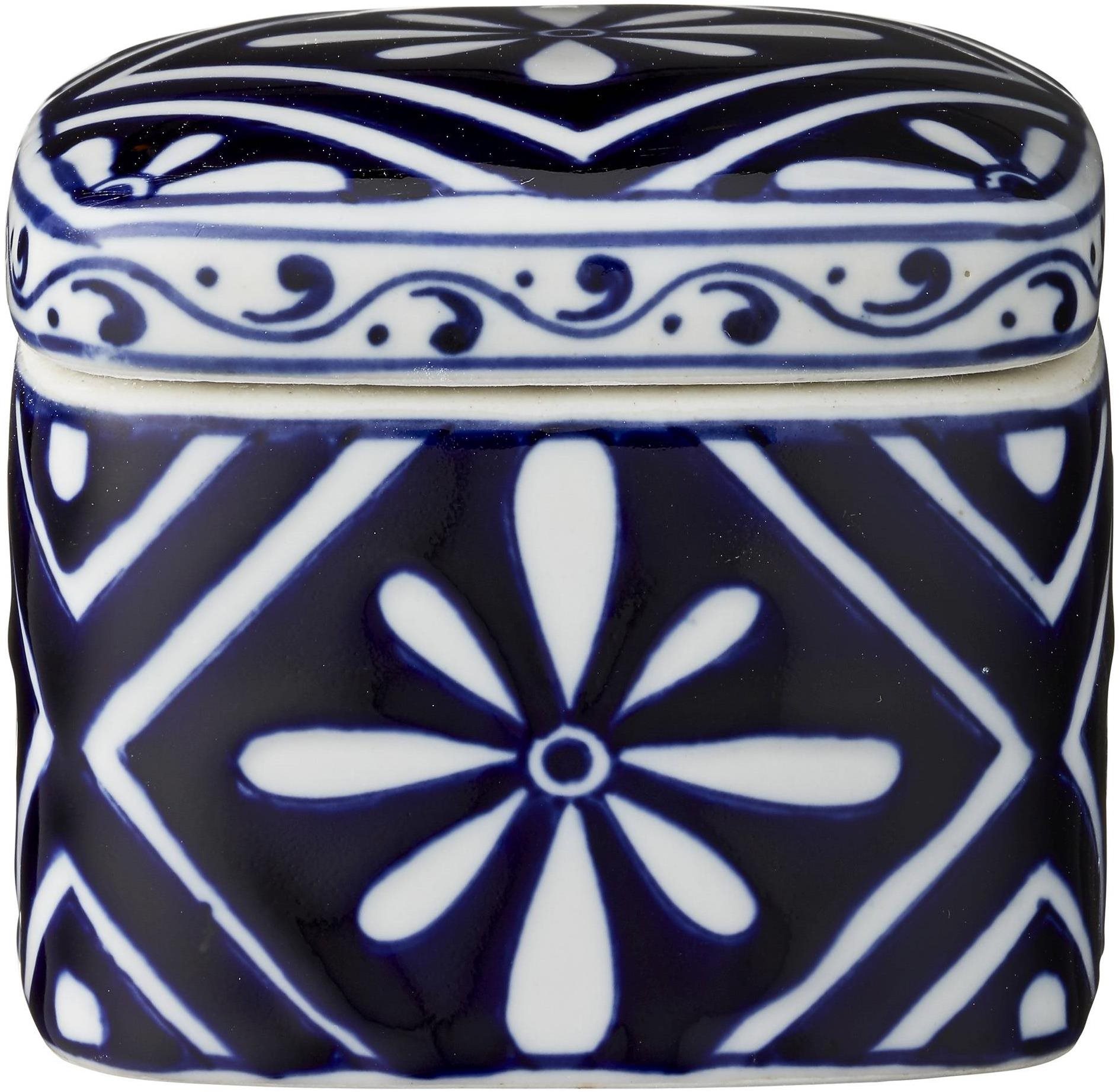 LENE BJERRE Camelia Keramická dóza indigo/biela, 8 cm Dóza