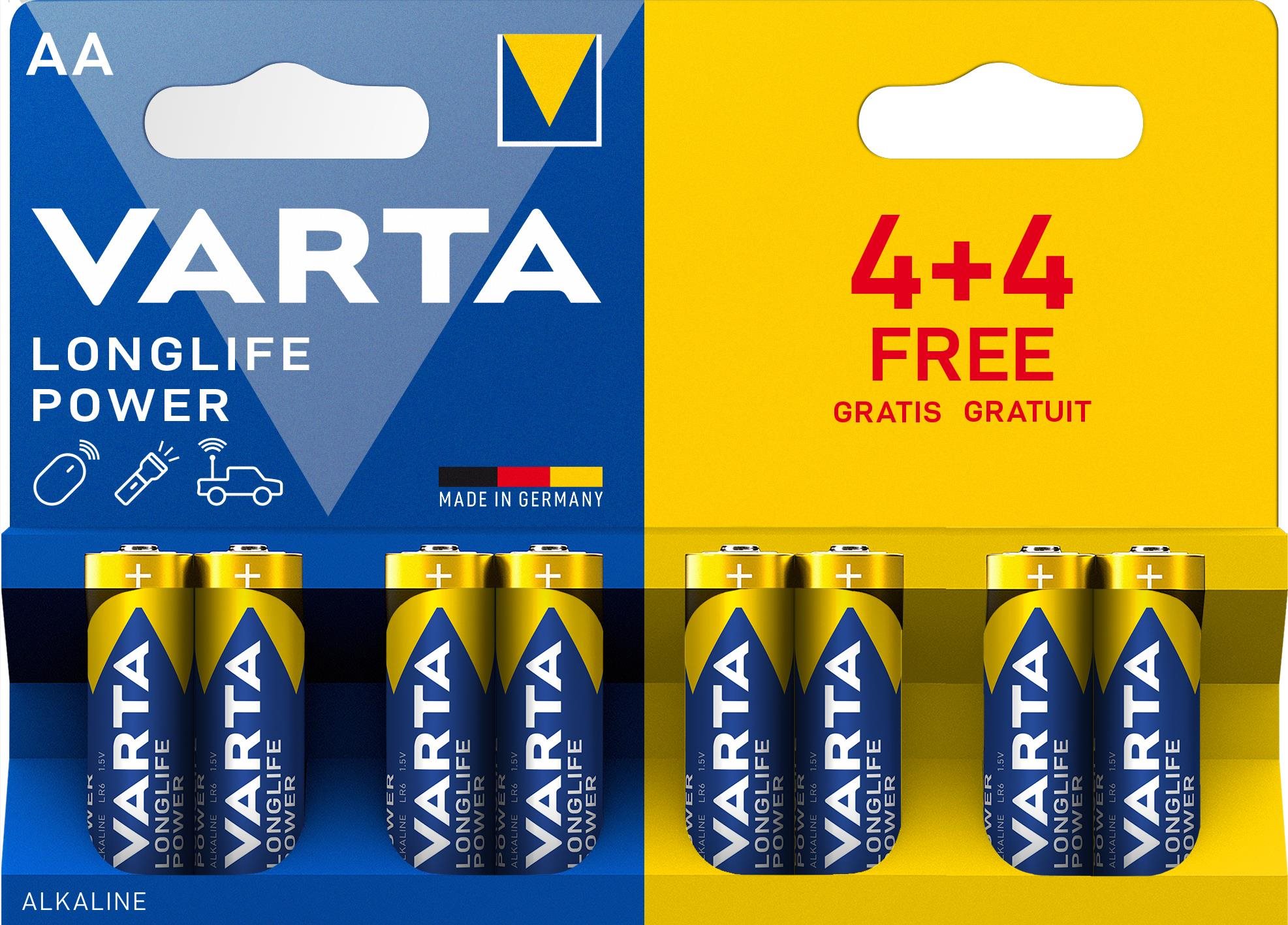 VARTA Longlife Power 4+4 AA (Double Blister) Eldobható elem