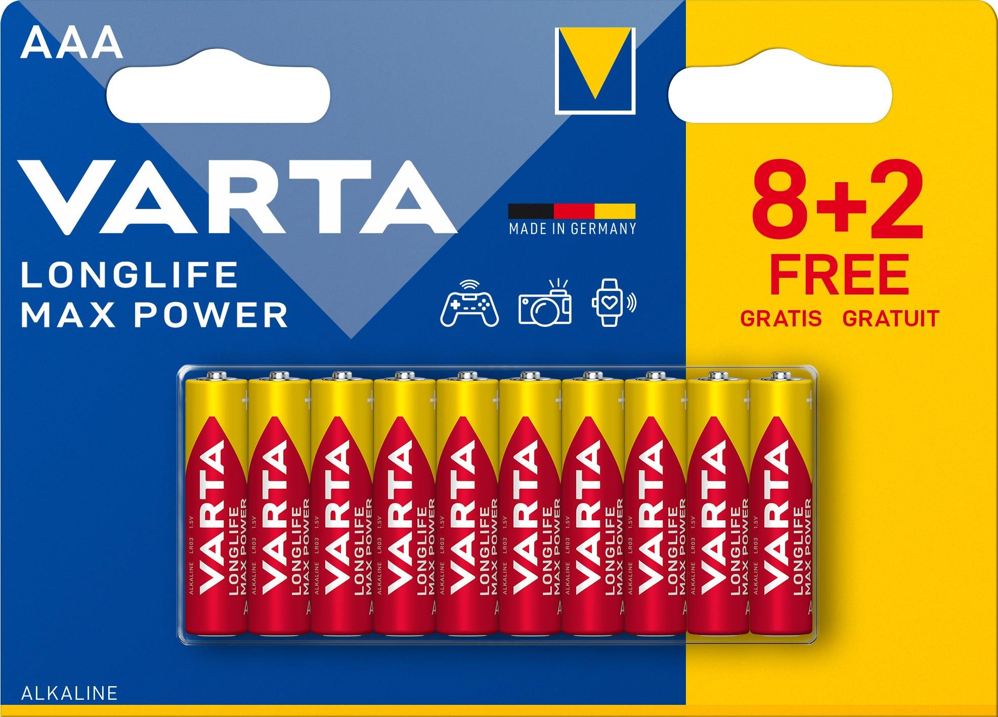 VARTA Longlife Max Power Alkáli elem AAA 8+2 db Eldobható elem