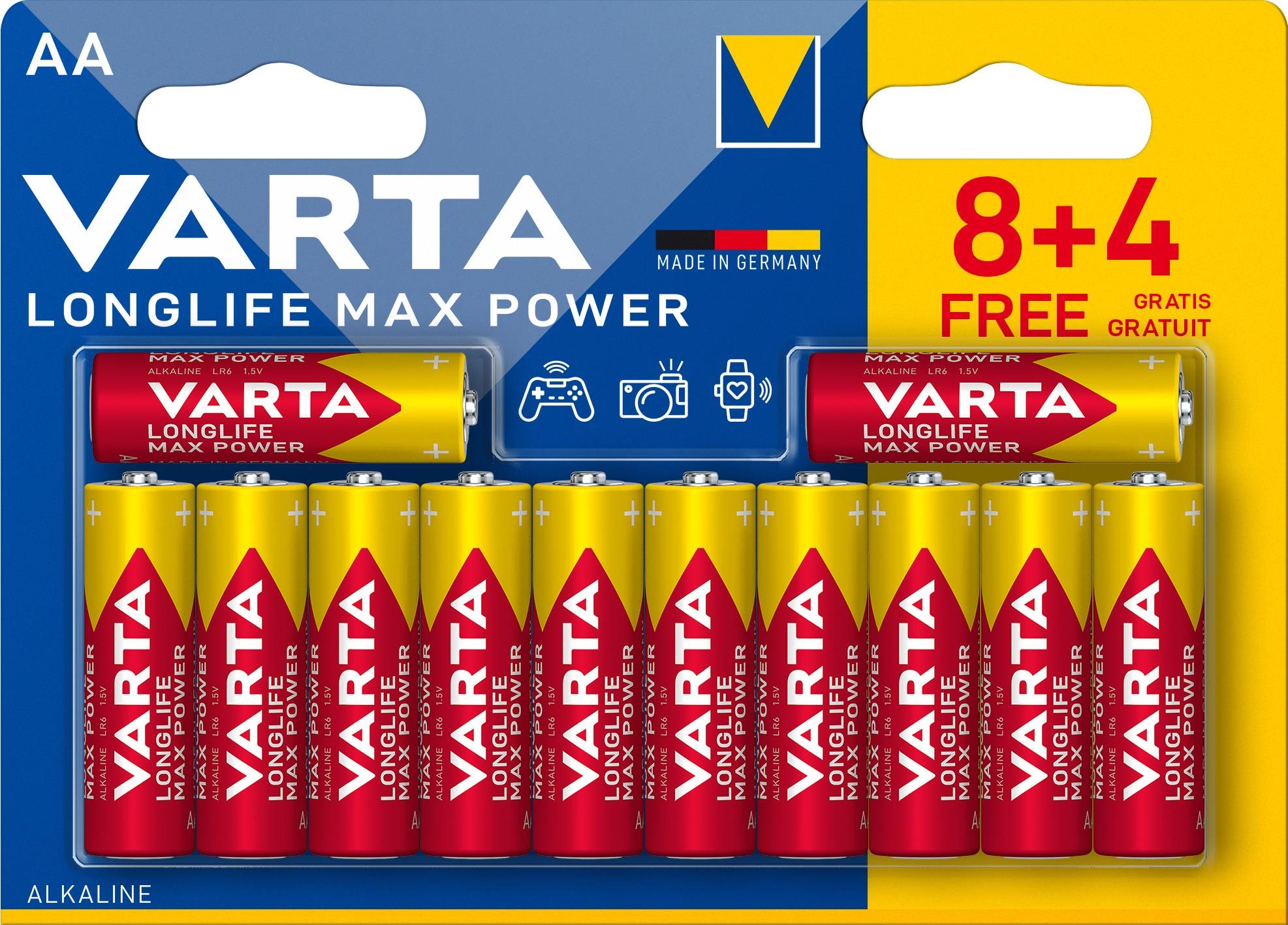 VARTA alkalická batéria Longlife Max Power AA 8+4 ks Jednorazová...