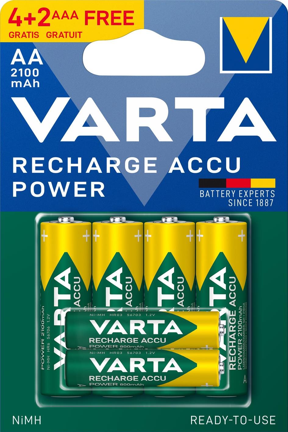 VARTA Wiederaufladbare Batterien Recharge Accu Power AA 2100 mAh...