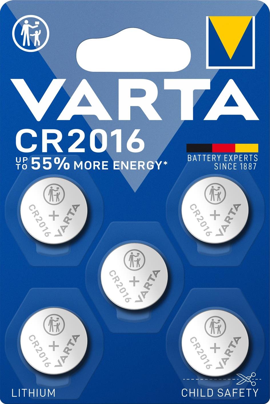 VARTA Spezial Lithium-Batterie CR 2016 - 5 Stück Knopfzelle