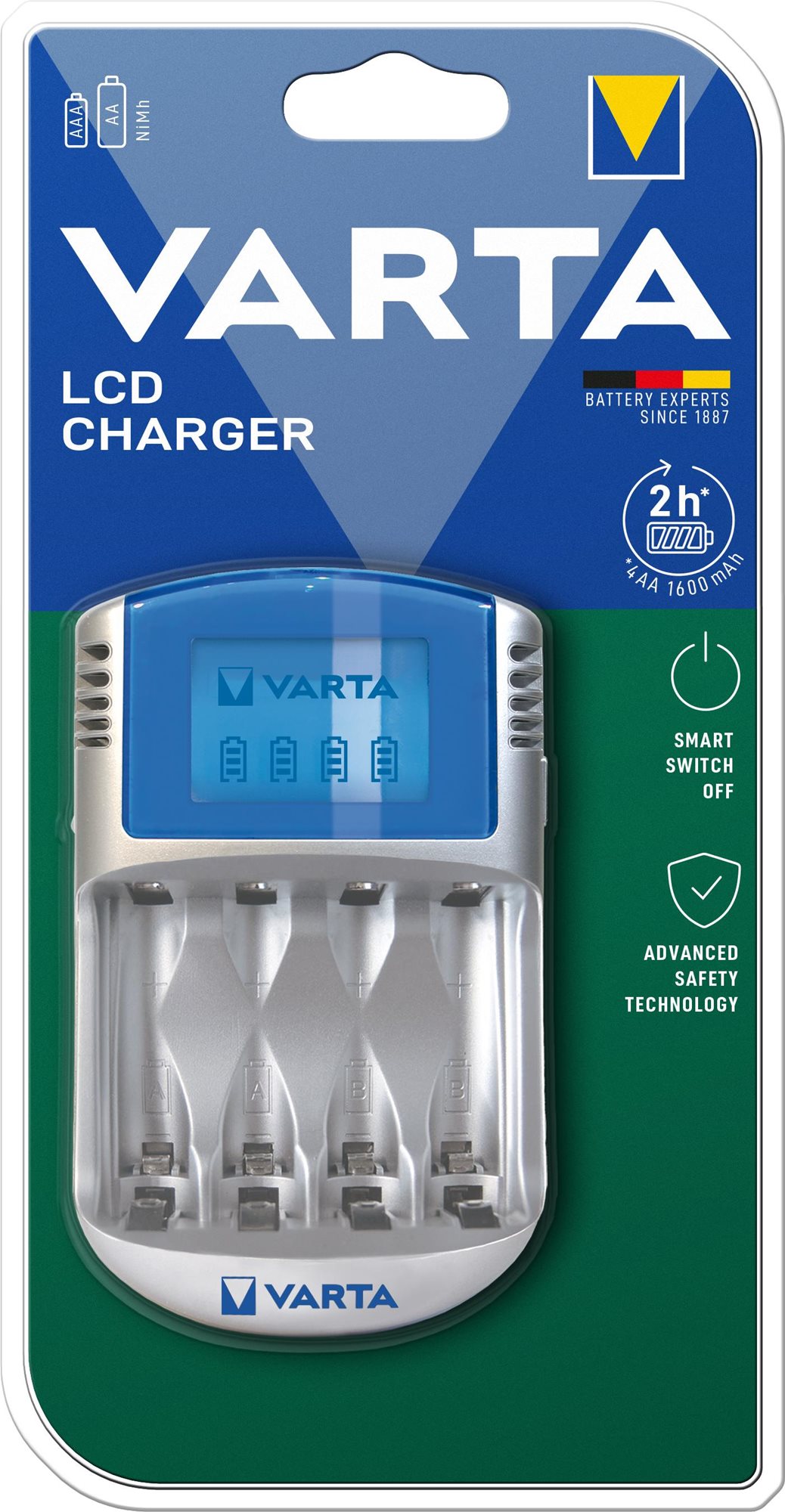 VARTA LCD-Ladegerät leer + 12V & USB Ladegerät mit Ersatzakku