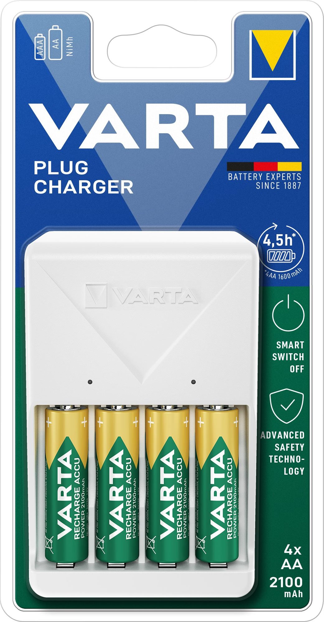 VARTA 57657 Plug Charger Töltő + 4 AA 2100 mAh Töltő és...