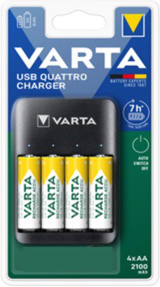 VARTA Quattro-USB-Ladegerät + 4 AA 2100 mAh R2U Ladegerät mit...
