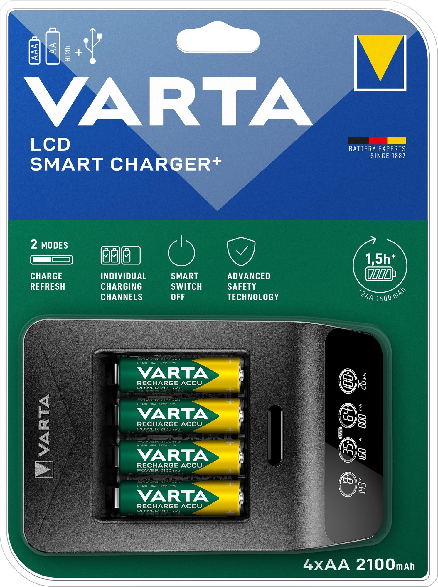 VARTA LCD Smart Charger+ Töltő + 4× AA 56706 2100 mAh Töltő és...