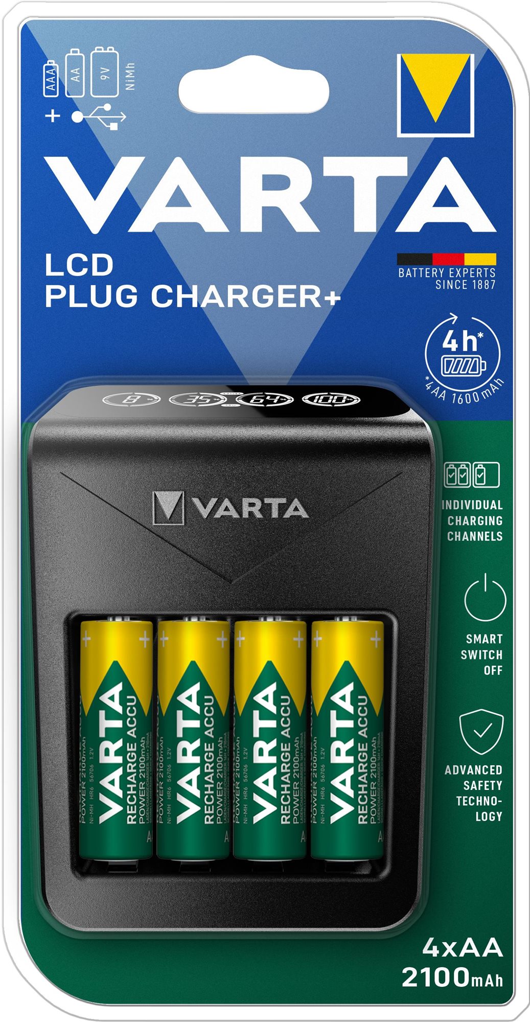 VARTA LCD Stecker-Ladegerät+ 4x AA 56706 2100mAh Ladegerät mit...