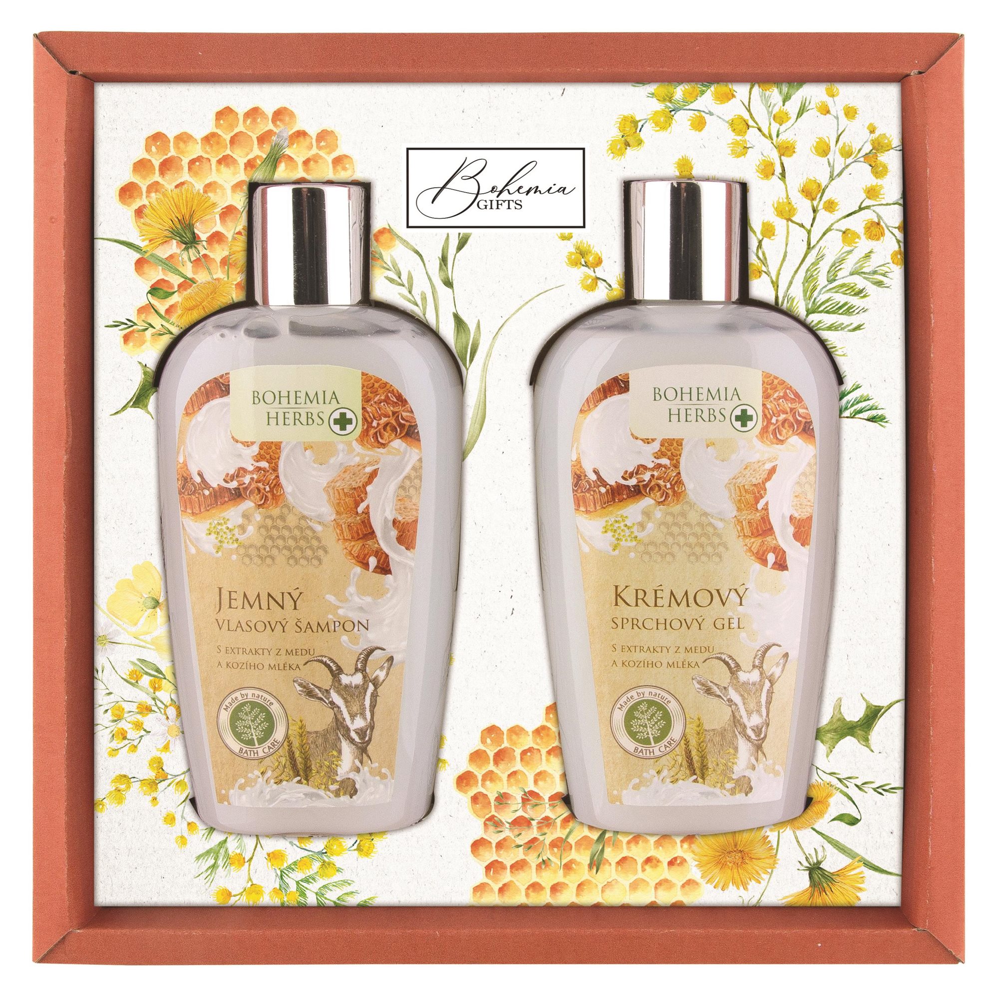 BOHEMIA GIFT Med a kozí mléko 500 ml Dárková kosmetická sada