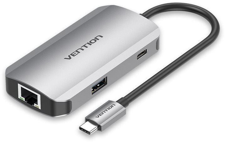 Vention Type-C to 3x USB3.0 / RJ-45 / PD Hub 0.15M Gray Aluminum...