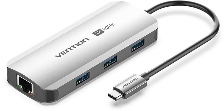 Vention USB-C to HDMI/USB 3.0 x3/RJ45/PD Docking Station 0.15M Gray...