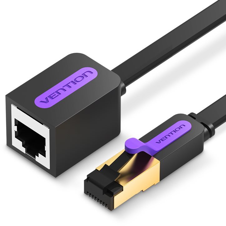 Vention Flat Cat.7 Extension Patch Cable, 3m, Black Ethernet Cable