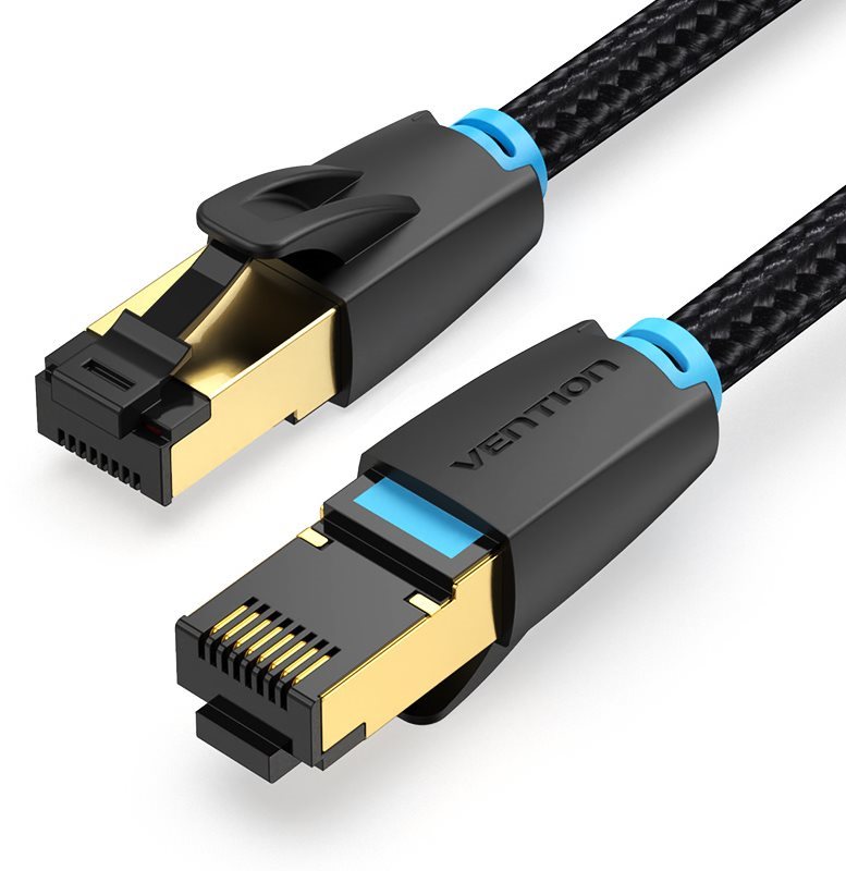 Vention Cotton Braided Cat.8 SFTP Patch Cable 0.5M Black Ethernet...