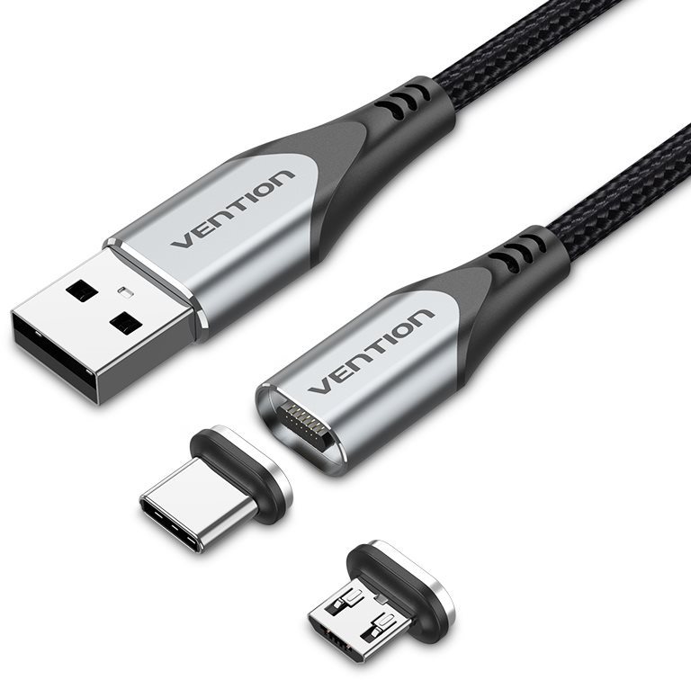 Vention 2-in-1 USB 2.0 to Micro + USB-C Male Magnetic Cable 0.5 M...