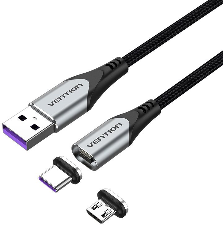 Vention 2-in-1 USB 2.0 to Micro + USB-C Male Magnetic Cable 5A 1.5m...