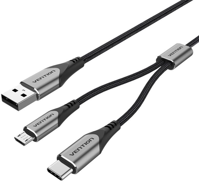 Vention USB 2.0 to USB-C & Micro USB Y-Splitter Cable 1m Gray...