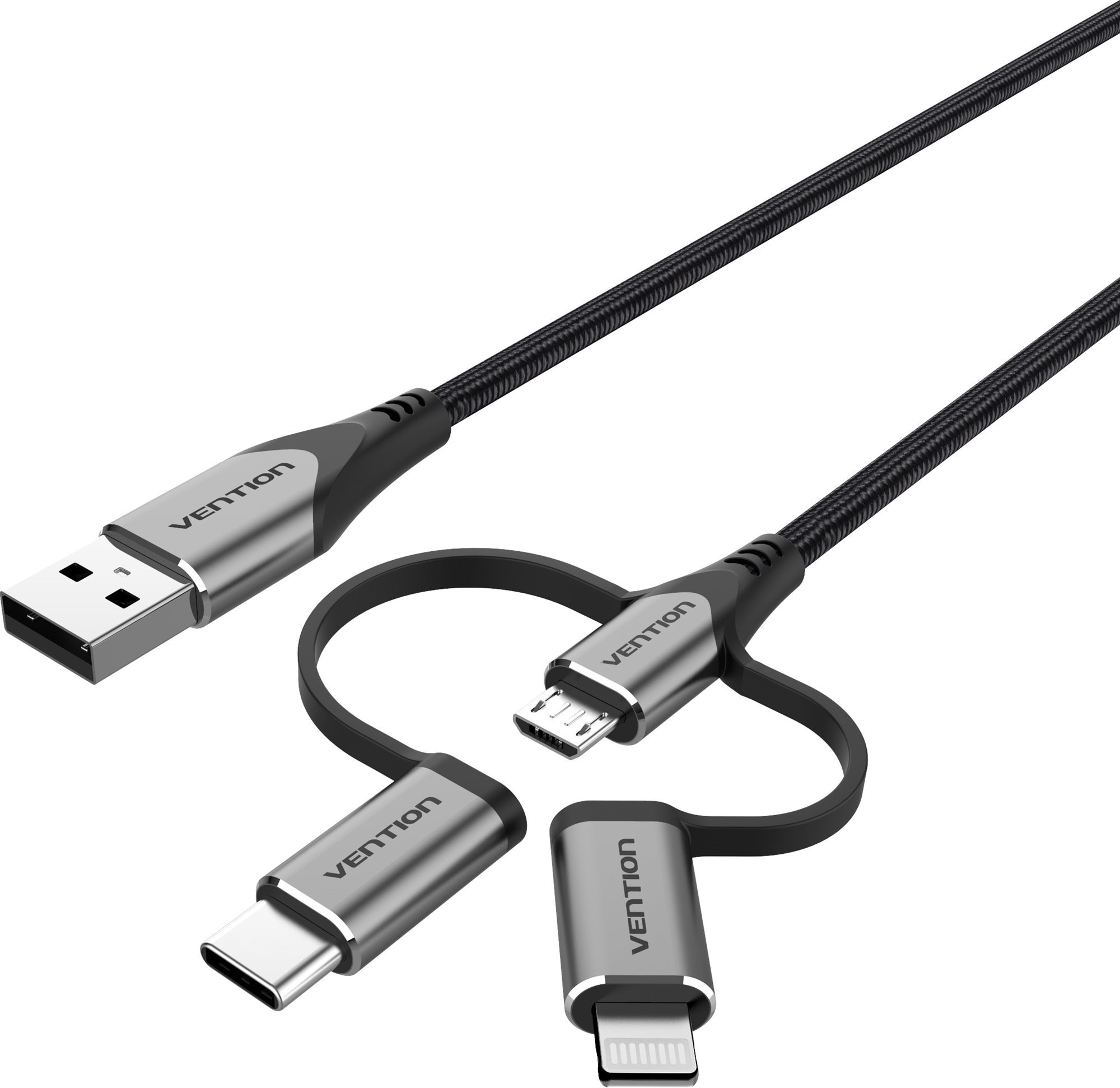 Vention MFi USB 2.0 to 3-in-1 Micro USB & USB-C & Lightning Cable...
