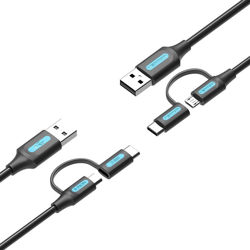 Vention USB 2.0 to 2-in-1 Micro USB & USB-C Cable 0.5M Black PVC...