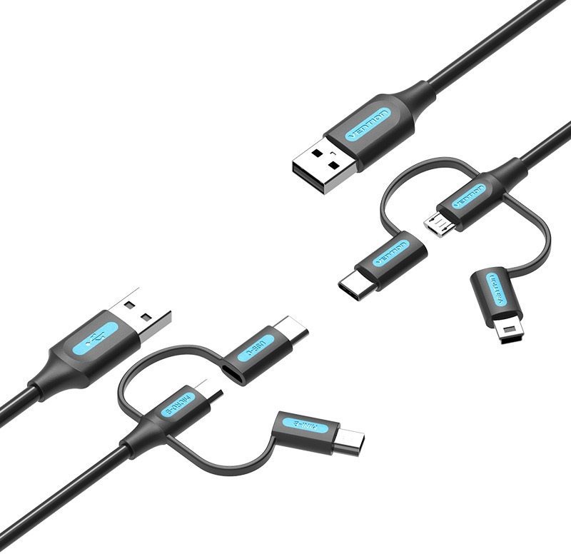 Vention USB 2.0 to 3-in-1 Micro USB & USB-C & Mini USB Cable 0.5M...