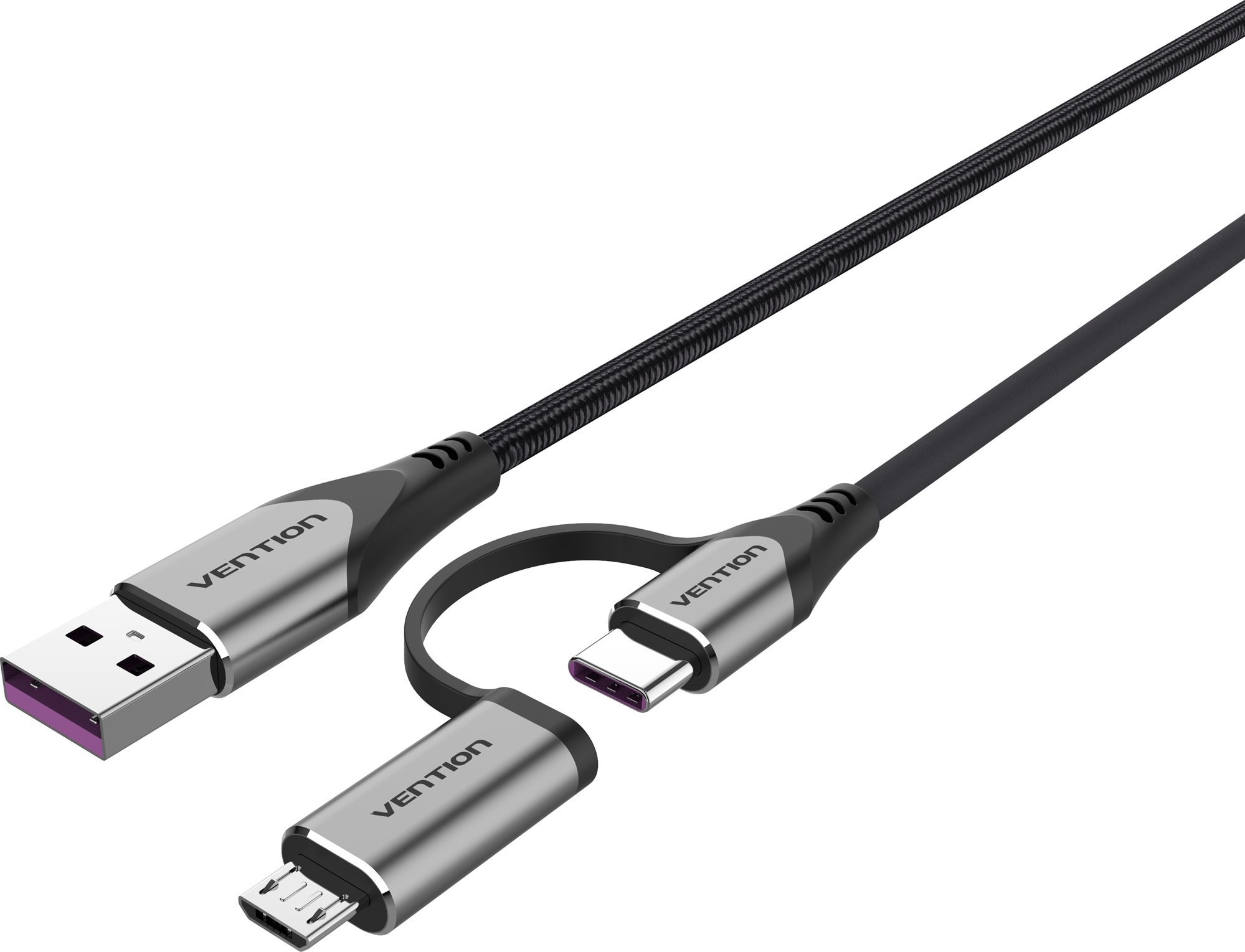 Vention USB 2.0 to 2-in-1 USB-C & Micro USB Male 5A Cable 0.5m Gray...