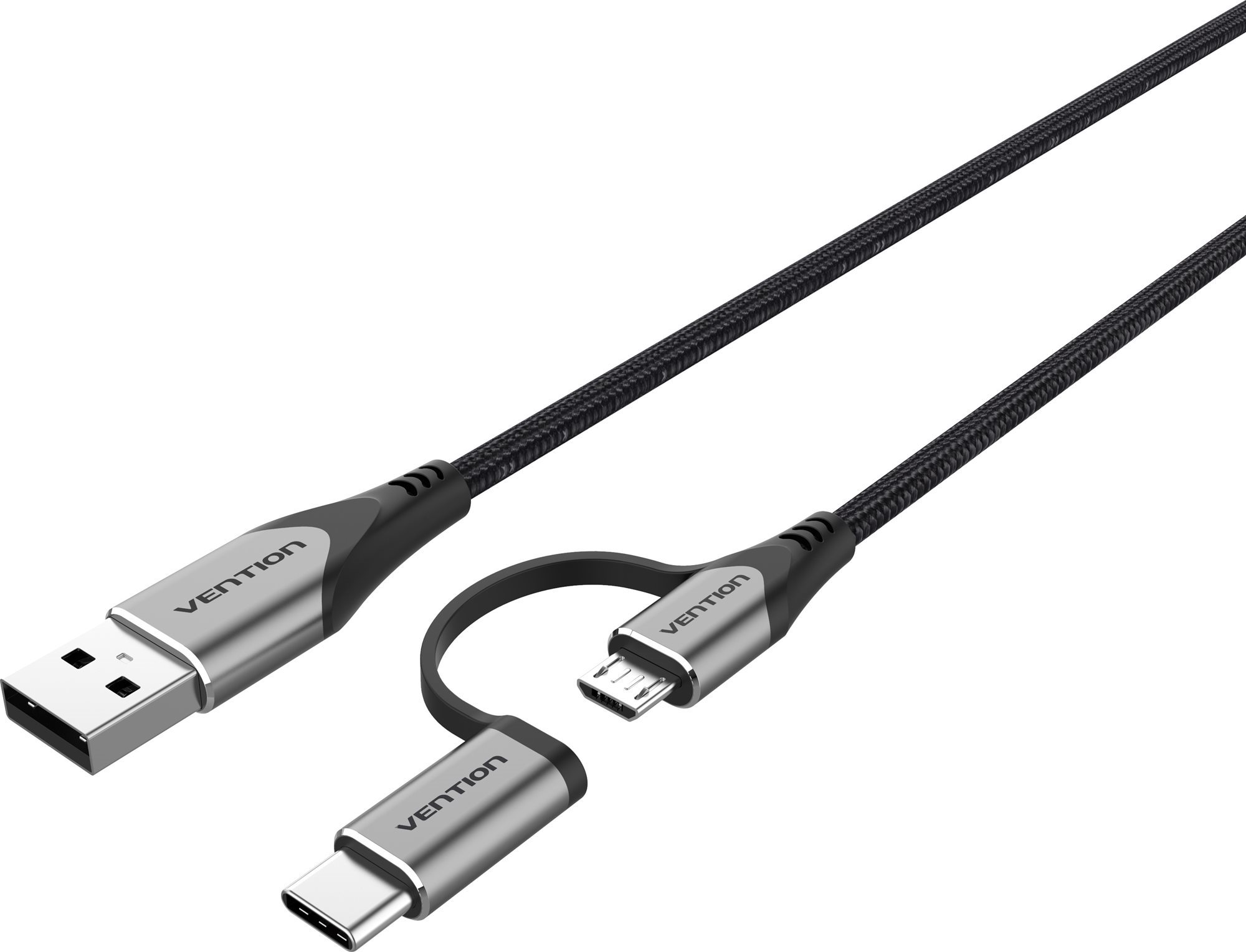 Vention USB 2.0 to 2-in-1 Micro USB & USB-C Cable 1m Gray Aluminum...