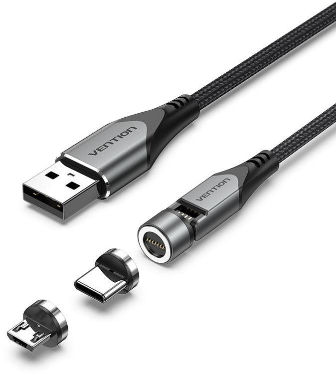 Vention Câble Magnétique USB 2.0 A Mâle vers USB-C&Micro-B Mâle 3A...