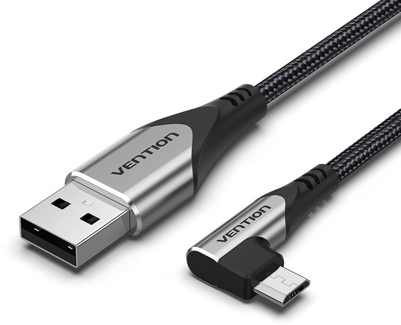 Vention Reversible 90° USB 2.0 -> MicroUSB Cotton Cable Grey 0.5m...
