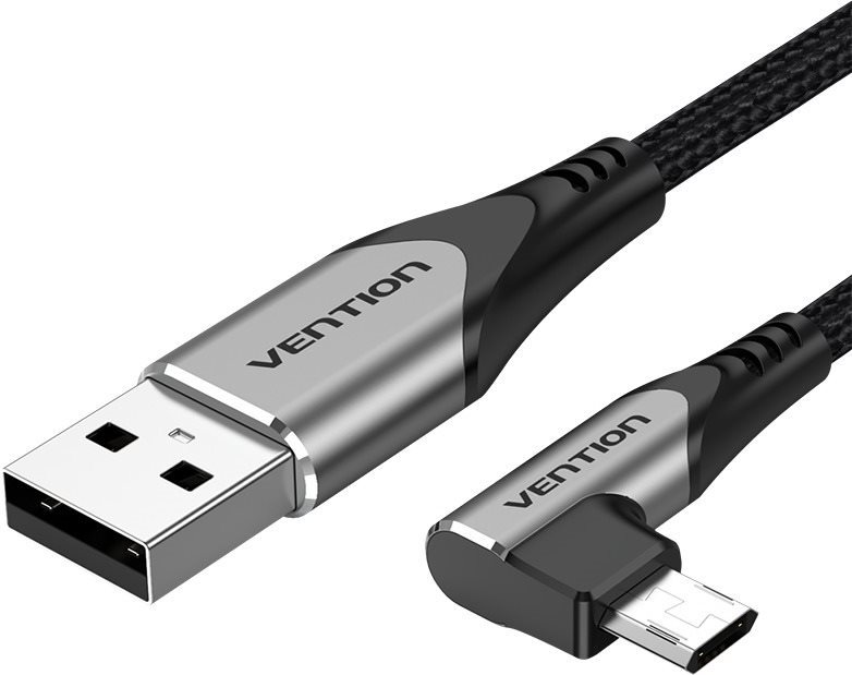Vention Reversible 90° USB 2.0 -> MicroUSB Cotton Cable Grey 3m...