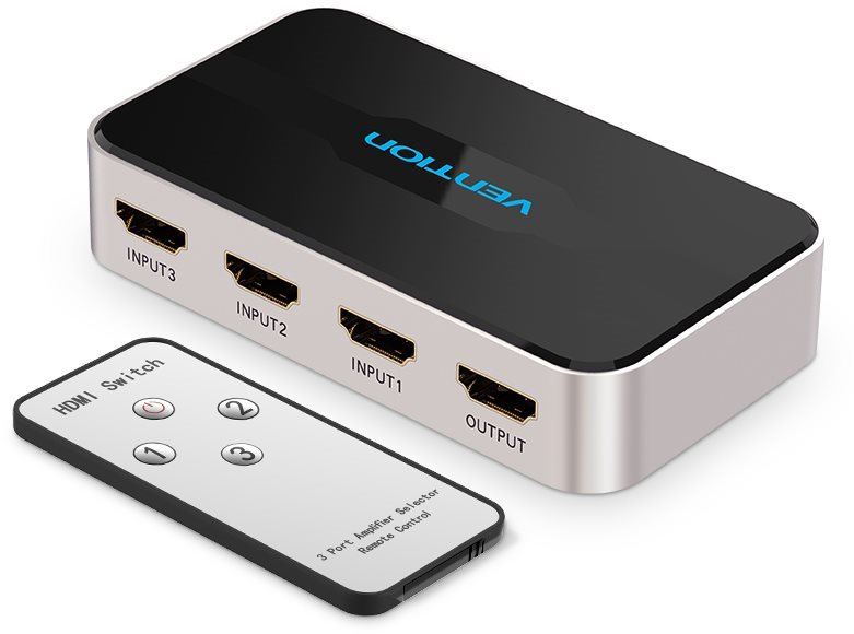 Vention 3-In-1 Out HDMI Switcher Grey Metal Type Switch