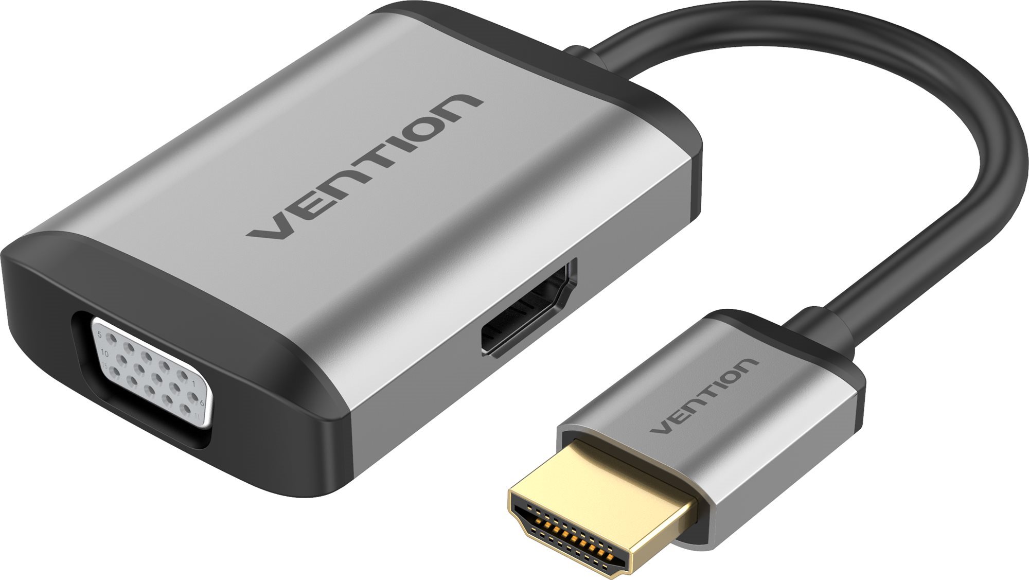 Vention HDMI to HDMI + VGA Converter 0,15 m Gray Metal Type Redukcia