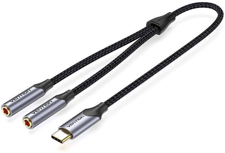 Vention USB-C Male to Dual 3.5mm Jack Earphone Adapter 0.3m Gray...