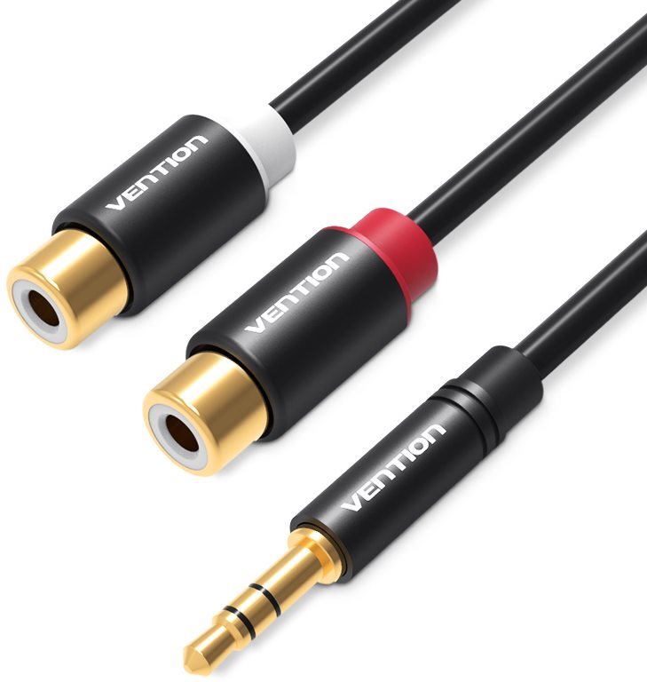 Vention 3,5 mm Male to 2× RCA Female Audio Cable 0,3 m Black Metal...