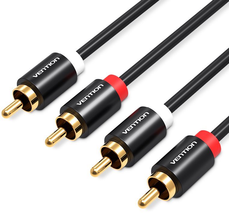 Vention 2x RCA Male to Male Audio Cable, 1m, Black, Metal Type AUX...