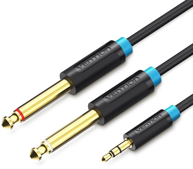 Vention 3.5mm Male to 2x 6.3mm Male Audio Cable, 2m, Black AUX Cable