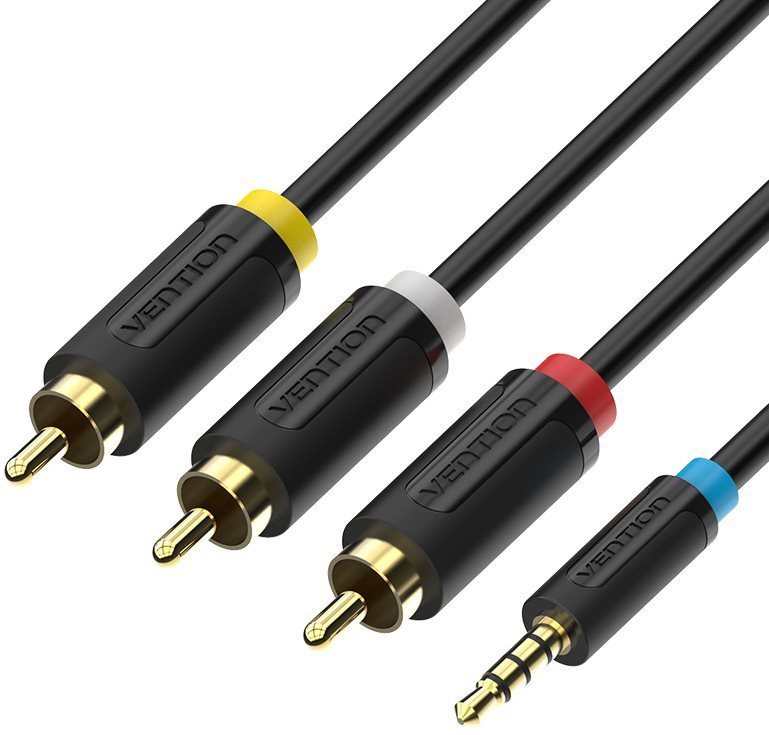 Vention 2.5mm Male to 3x RCA Male AV Cable 1.5M Black Video Cable