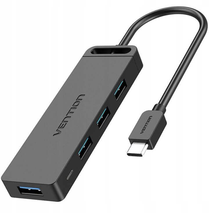 Vention Type-C to 4-Port USB 3.0 Hub with Power Supply Black 0.5M...