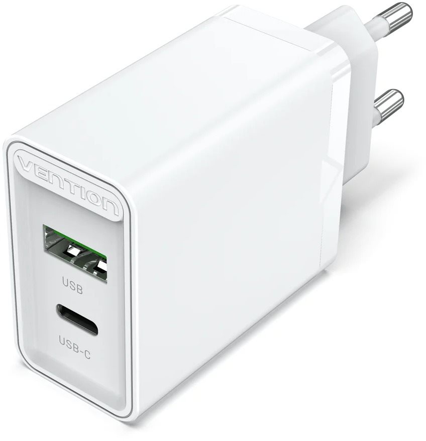 Vention 2-Port USB (A+C) Wall Charger (18 W + 20 W PD) White...