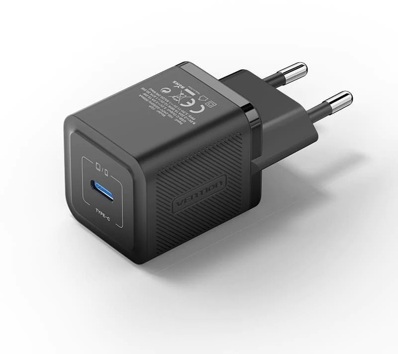 Vention 1-Port USB-C GaN Charger (20W) EU-Plug Black Netzladegerät