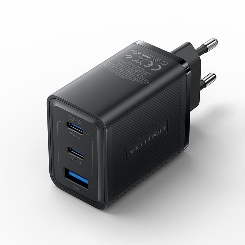 Vention 3-Port USB (C + C + A) GaN Charger (65W/65W/30W) EU-Plug...