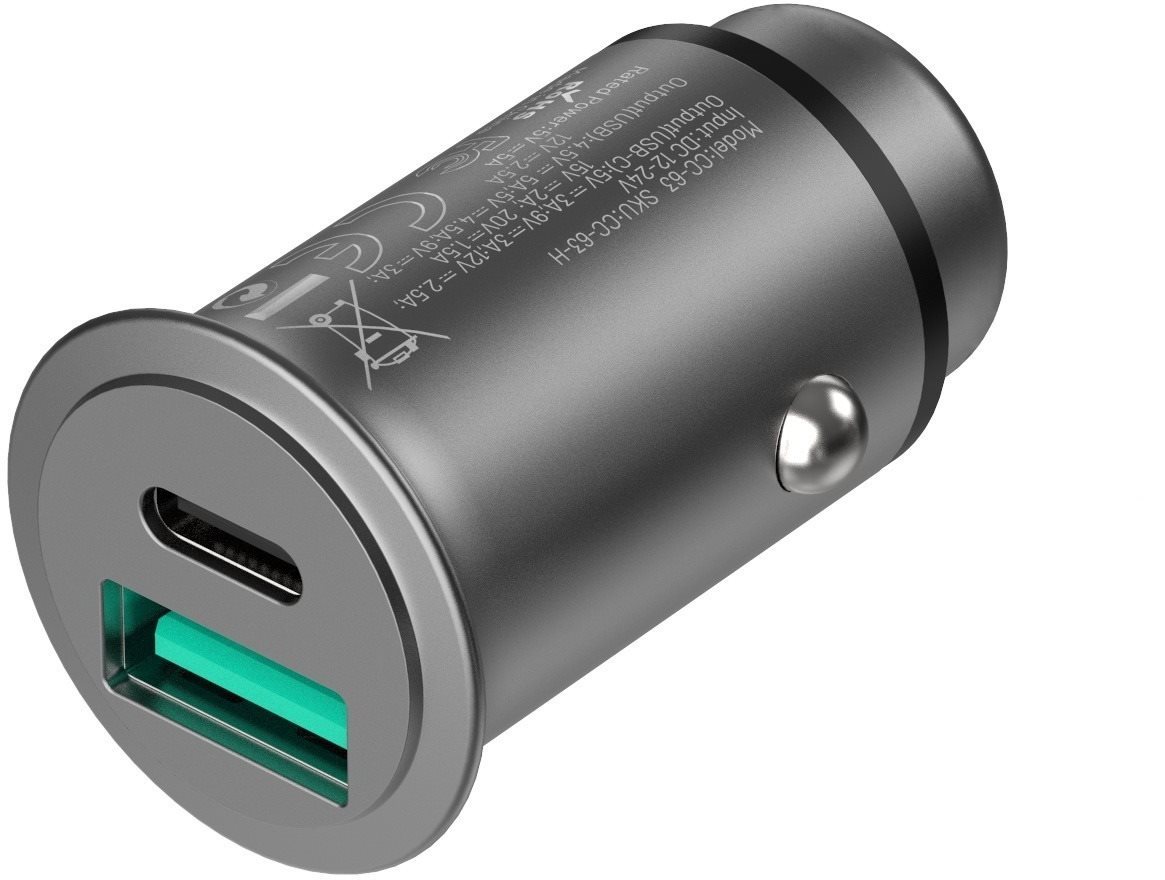 Vention Rapid 2-Port Car Charger (PD3.0 + QC3.0) 25W Grey Mini...