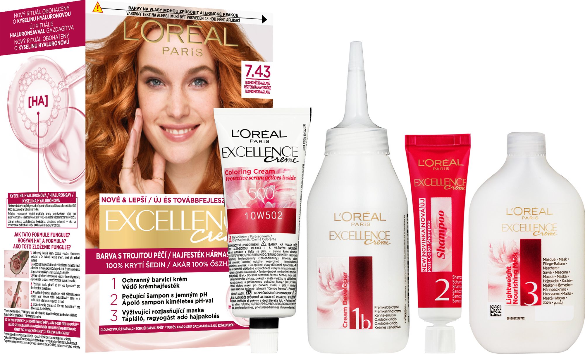 L'ORÉAL PARIS EXCELLENCE Creme 7.43 Blond medená zlatá Farba na vlasy