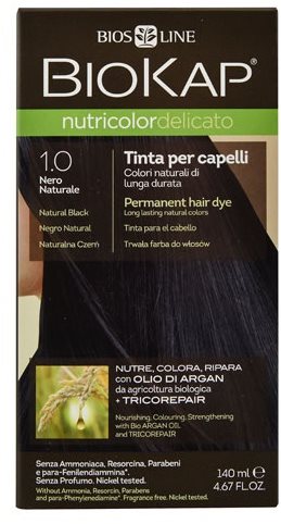 BIOKAP Nutricolor Delicato 1.00 Natural Black Gentle Dye 140 ml...