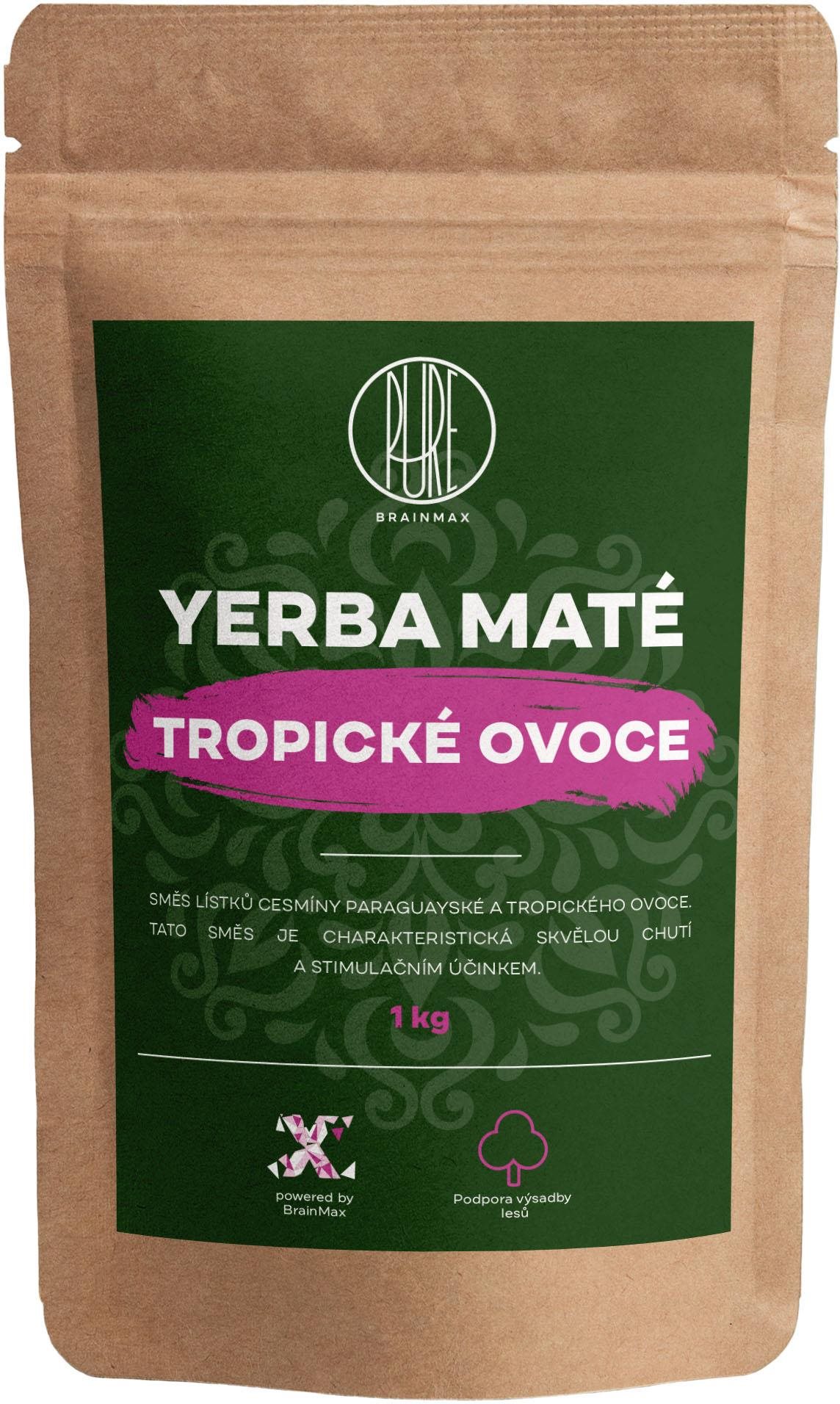 BrainMax Pure Yerba Maté, Tropické ovocie, 1000 g Čaj