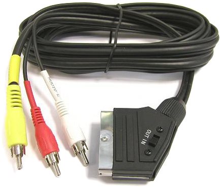 PremiumCord Kabel SCART – 3× CINCH M/M 1,5 m s prepínačom Video kábel