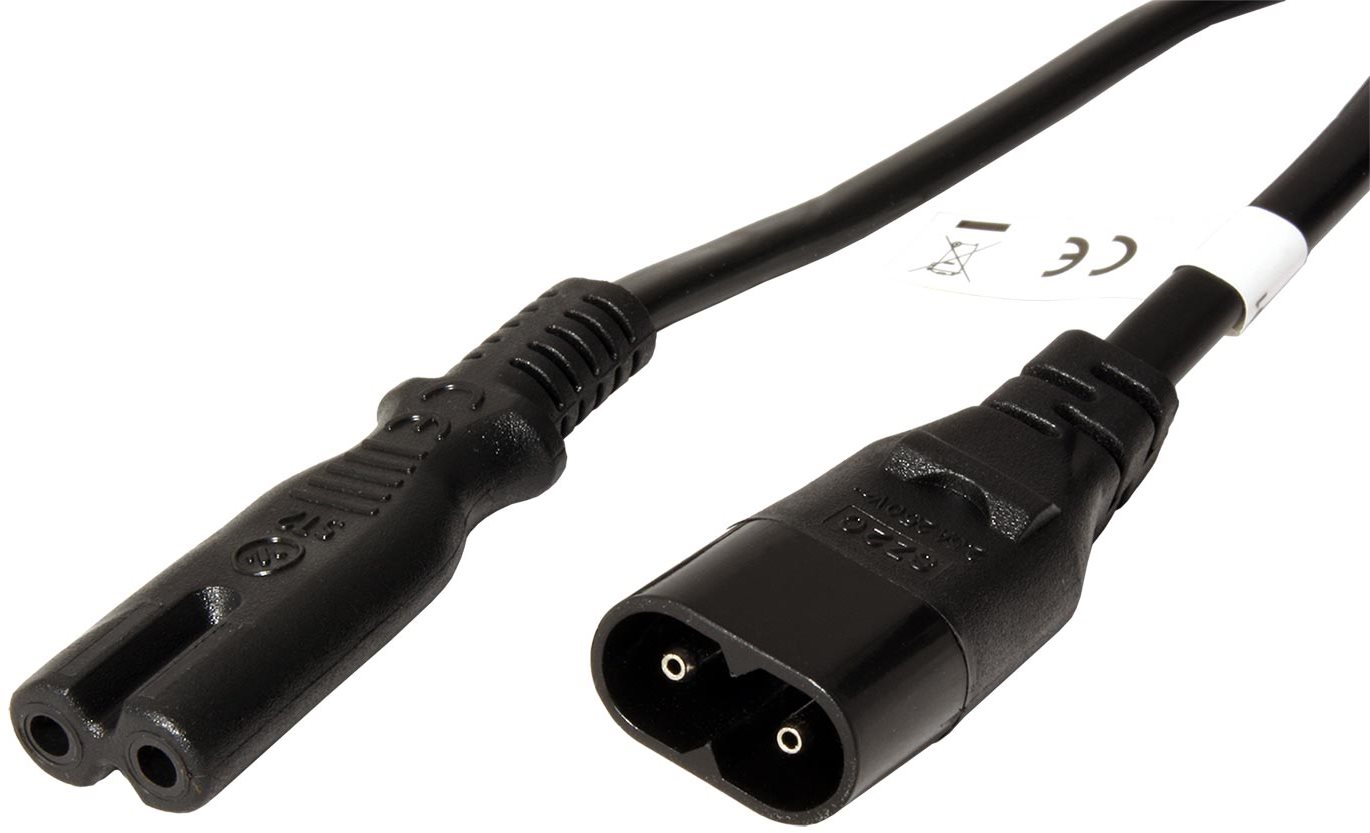 OEM, Mains Extension Cord 2-pin, C7/C8, 2m, Black Power Cable