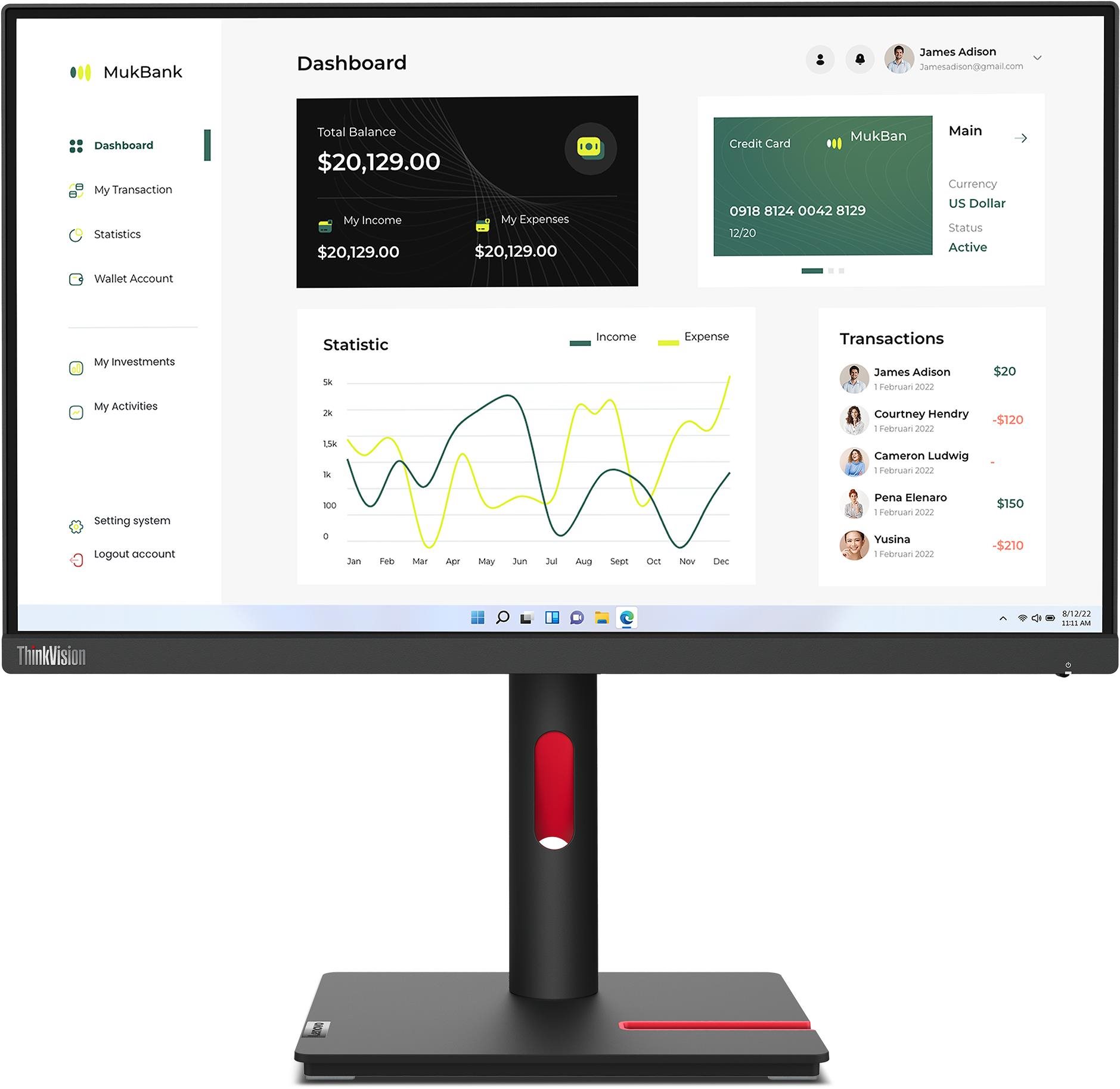 23" Lenovo ThinkVision T23i-30 LCD monitor
