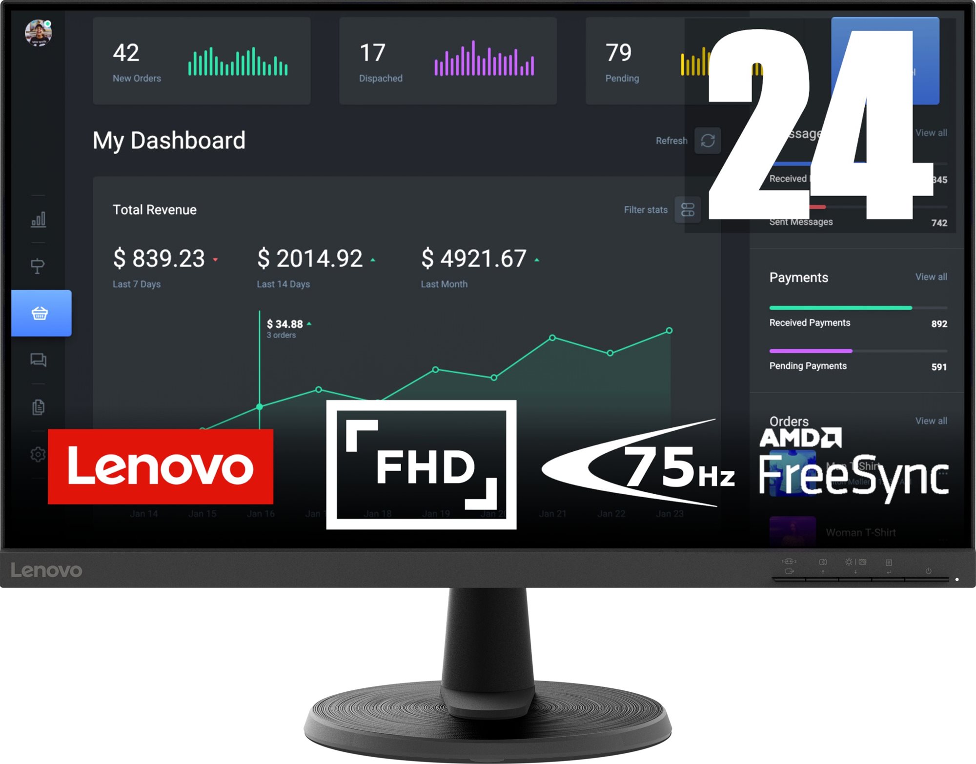 23.8" Lenovo D24-40 LCD monitor