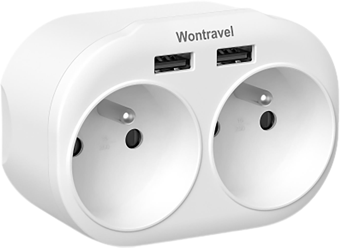 Wontravel rozdvojka 2× + 2 USB 16 A/4000 W Rozbočovač