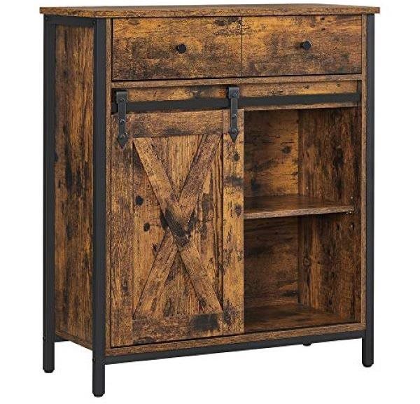 VASAGLE tolóajtós komód, vintage, 70×30×80 cm, fekete-barna Komód